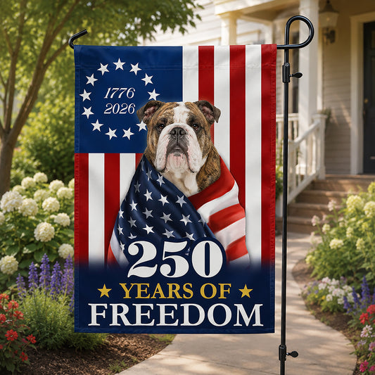 FLG-376-Patriotic USA Garden Flag, Bulldog Semiquincentennial 250th Anniversary Banner Outdoor Decoration