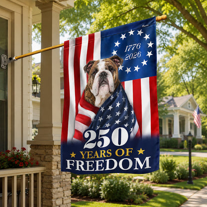 FLG-376-Patriotic USA Garden Flag, Bulldog Semiquincentennial 250th Anniversary Banner Outdoor Decoration FREE SHIPPING