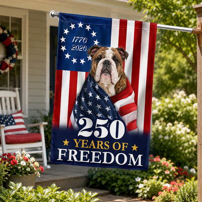 FLG-376-Patriotic USA Garden Flag, Bulldog Semiquincentennial 250th Anniversary Banner Outdoor Decoration FREE SHIPPING