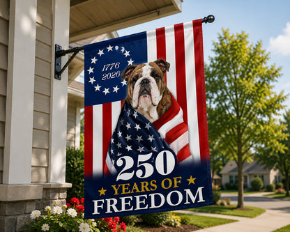 FLG-376-Patriotic USA Garden Flag, Bulldog Semiquincentennial 250th Anniversary Banner Outdoor Decoration FREE SHIPPING