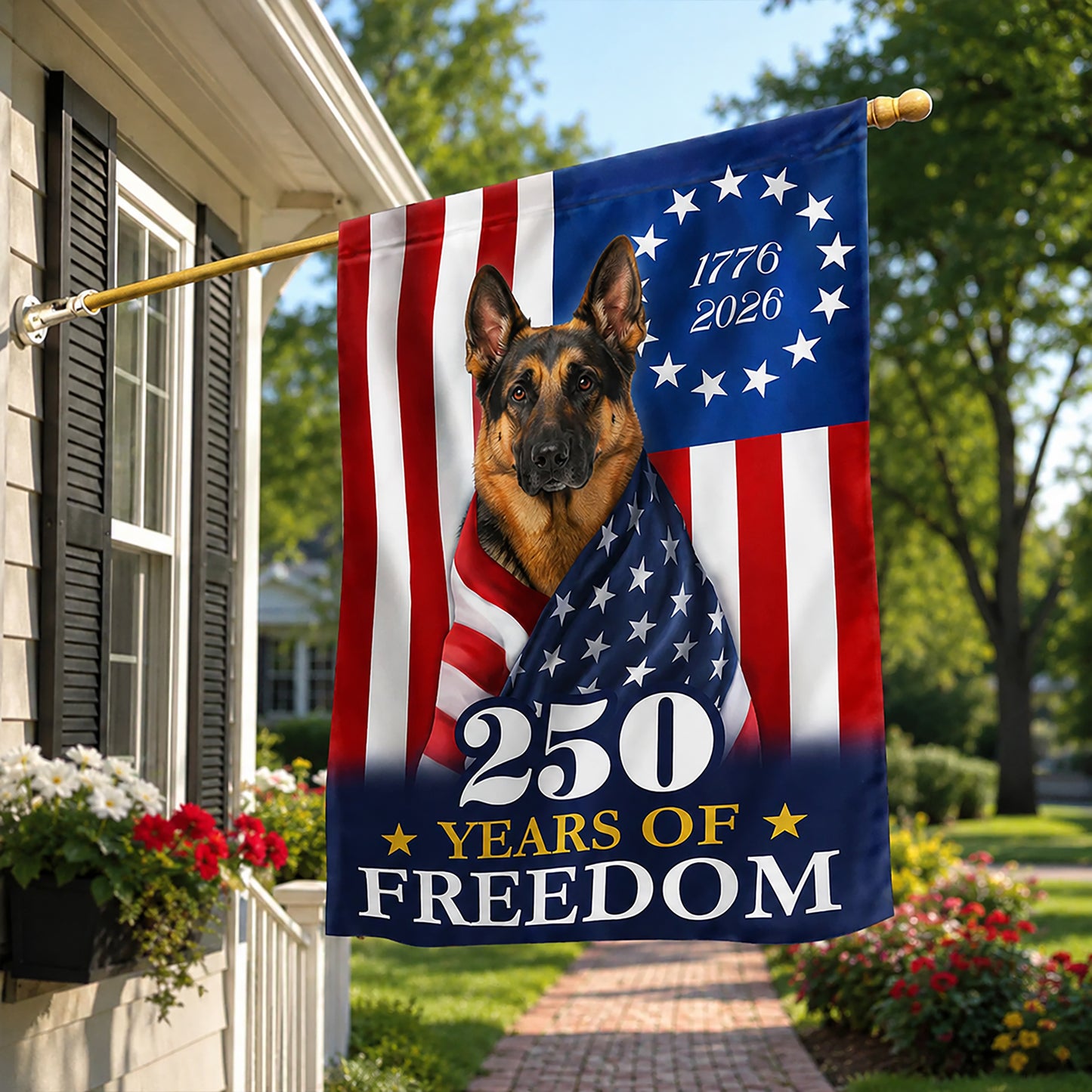 FLG-377-United States 250th Anniversary Flag, Large Commemorative German Shepherd Star Spangled Banner Outdoor Decoration FREE SHIPPING