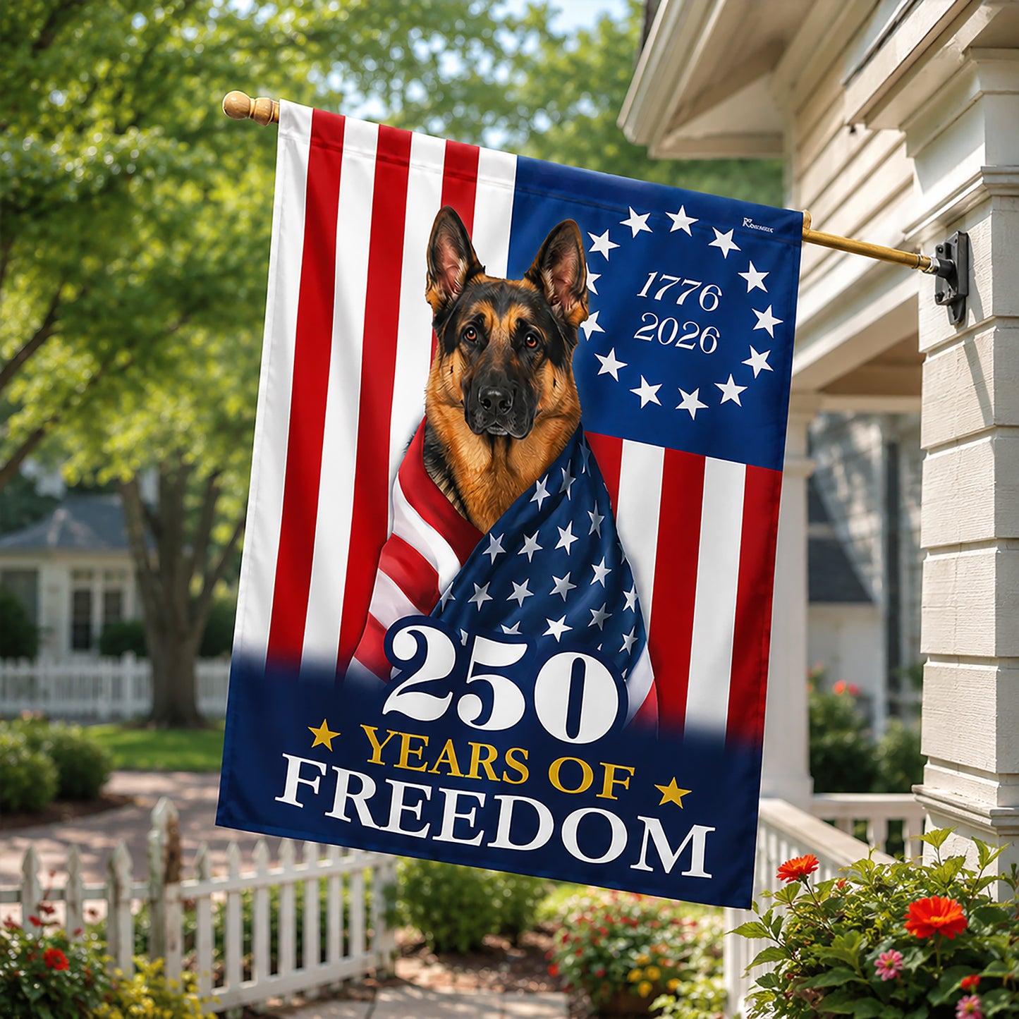 FLG-377-United States 250th Anniversary Flag, Large Commemorative German Shepherd Star Spangled Banner Outdoor Decoration FREE SHIPPING