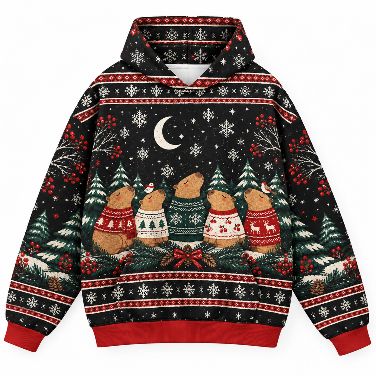 M2082-Christmas Capybara Ugly Sweater, Cozy Winter Snowflake Holiday Capybara Lover Gift