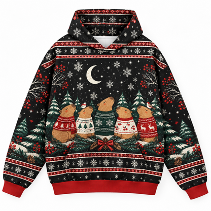 M2082-Christmas Capybara Ugly Sweater, Cozy Winter Snowflake Holiday Capybara Lover Gift
