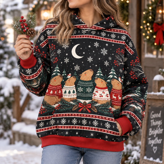 M2082-Christmas Capybara Ugly Sweater, Cozy Winter Snowflake Holiday Capybara Lover Gift