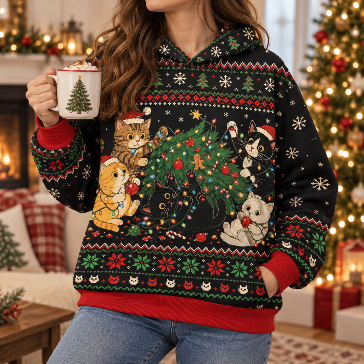 M2084-Christmas Cat Collection, Cozy Holiday Feline Lovers Winter Festive Apparel