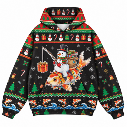 M2085-Christmas Snowman Koi Fish Collection, Funny Fishing Holiday Winter Festive Apparel