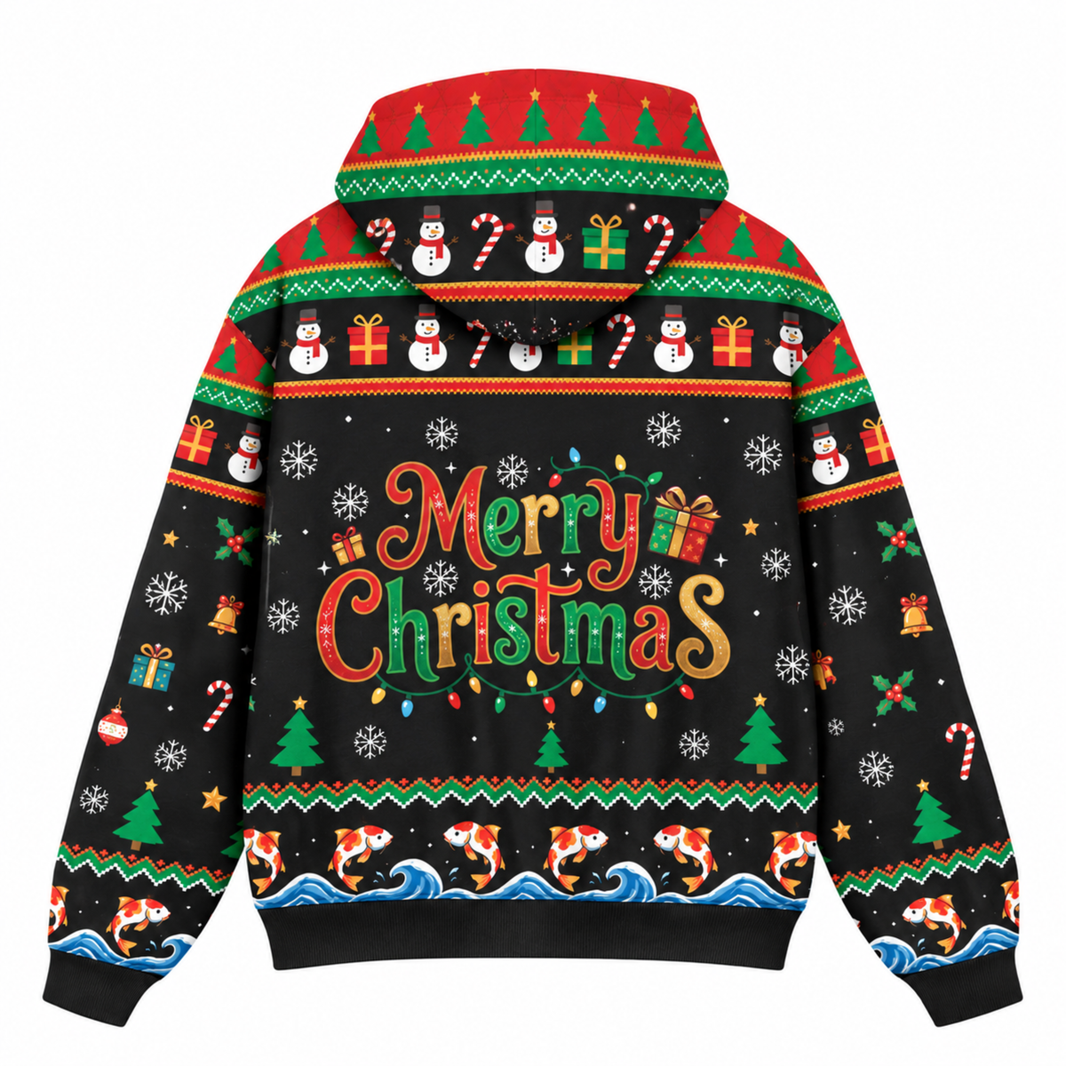 M2085-Christmas Snowman Koi Fish Collection, Funny Fishing Holiday Winter Festive Apparel