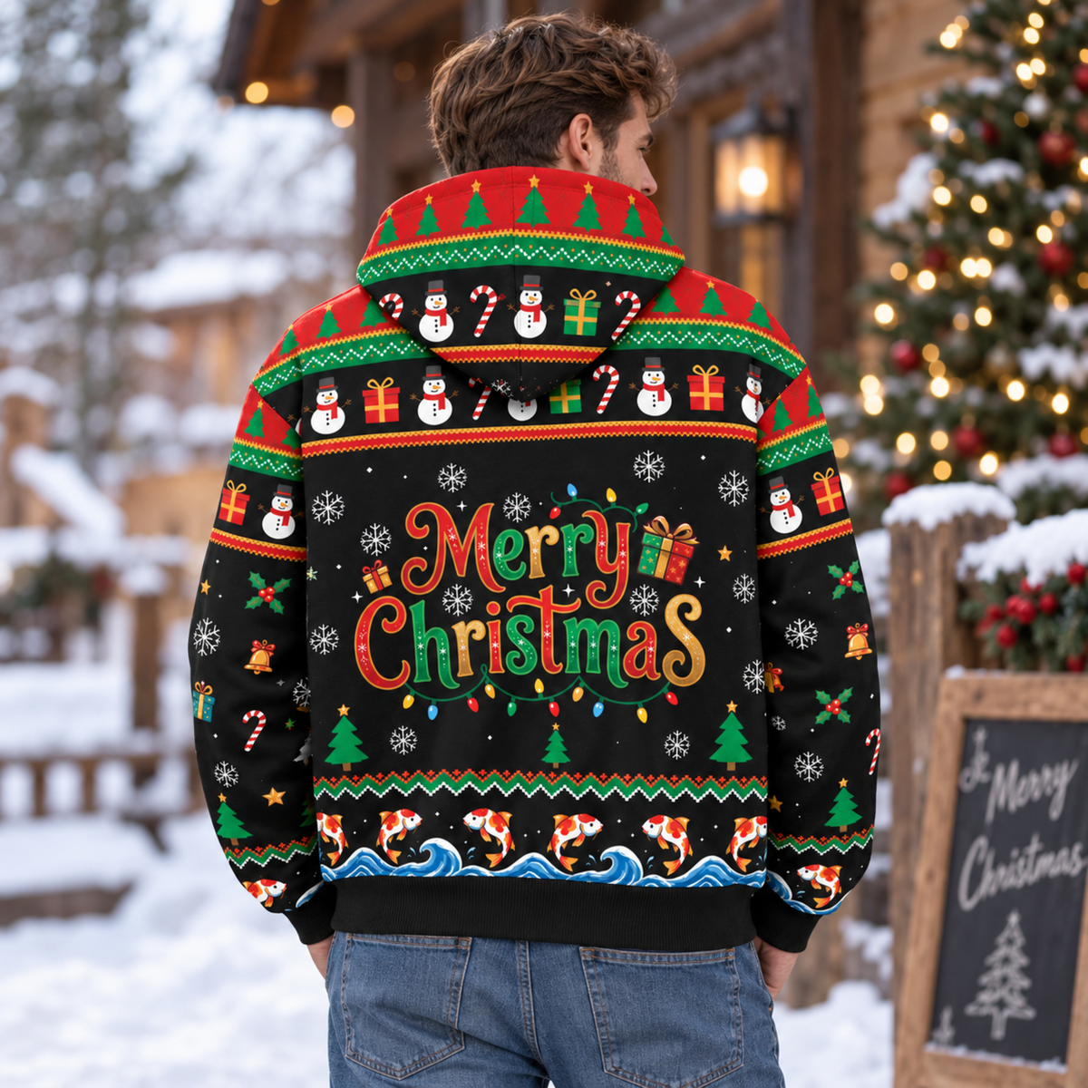 M2085-Christmas Snowman Koi Fish Collection, Funny Fishing Holiday Winter Festive Apparel