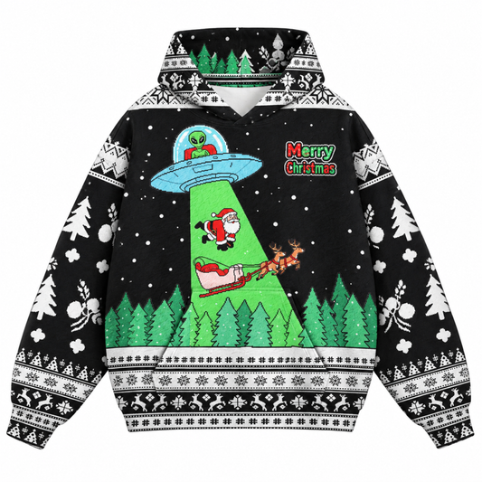 M2086-Alien Santa Christmas Collection, Funny UFO Abduction Reindeer Holiday Festive Apparel
