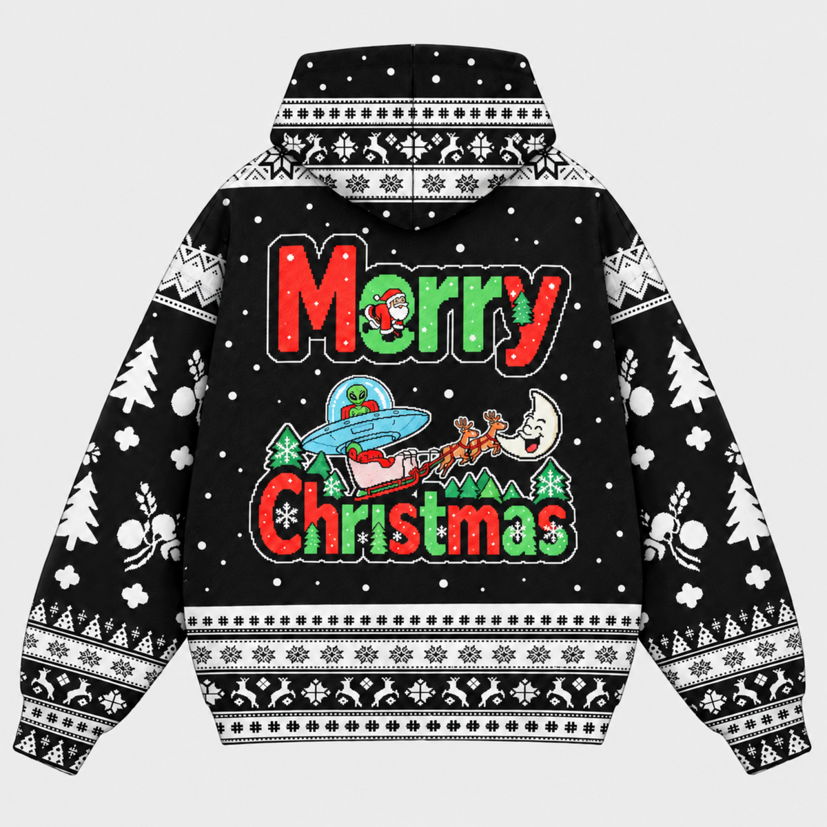 M2086-Alien Santa Christmas Collection, Funny UFO Abduction Reindeer Holiday Festive Apparel