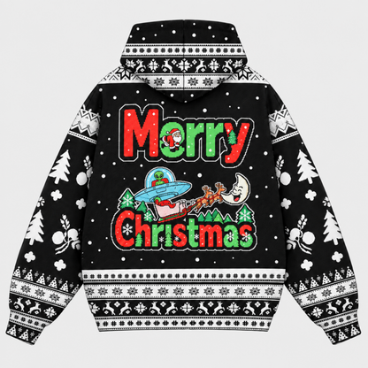 M2086-Alien Santa Christmas Collection, Funny UFO Abduction Reindeer Holiday Festive Apparel