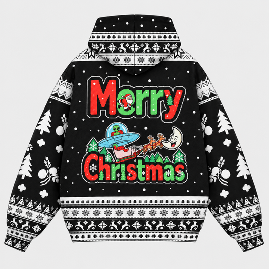 M2086-Alien Santa Christmas Collection, Funny UFO Abduction Reindeer Holiday Festive Apparel