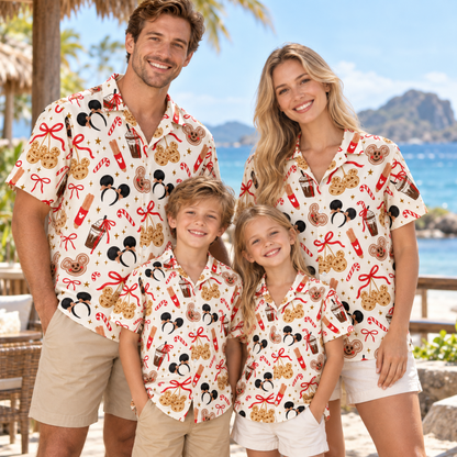 HW-1863-Mickey Mouse Christmas Hawaiian Shirt, Gingerbread Candy Cane Holiday Treat Festive Vacation Shirt