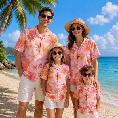 HW-298-Pink Satin Fruit Hawaiian Apparel, Pineapple Watermelon Pattern Short Resort Beach Shirt Clothing FREE SHIPPING