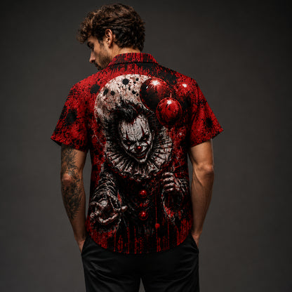 HW-747-Scary Clown Halloween Hawaiian Shirt with Creepy Horror Circus Pattern for Spooky Parties, Fright Nights and Halloween Style