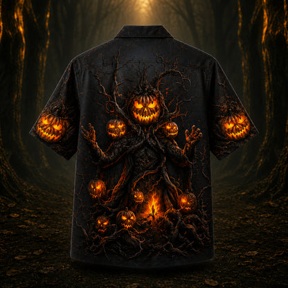 HW-748-Midnight Halloween Hawaiian Shirt with Spooky Seasonal Artwork for October Parties, Vacation and Casual Wear