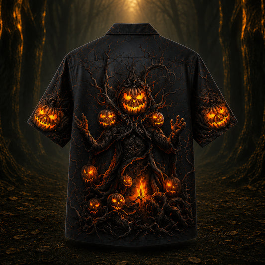 HW-748-Midnight Halloween Hawaiian Shirt with Spooky Seasonal Artwork for October Parties, Vacation and Casual Wear