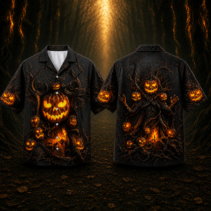 HW-748-Midnight Halloween Hawaiian Shirt with Spooky Seasonal Artwork for October Parties, Vacation and Casual Wear