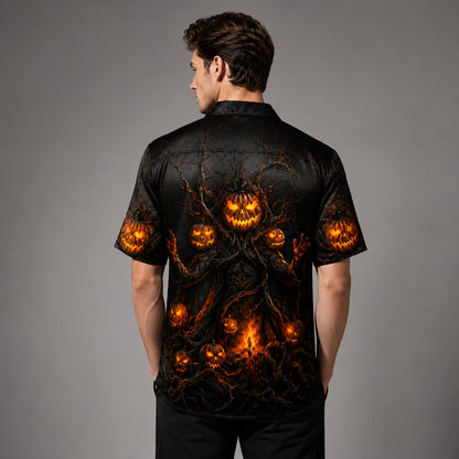 HW-748-Midnight Halloween Hawaiian Shirt with Spooky Seasonal Artwork for October Parties, Vacation and Casual Wear
