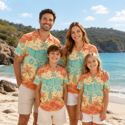HW-M068-Multicolor Polyester Hawaiian Resort Shirt, Tropical Wave Pattern Short Sleeve Button Top Clothing