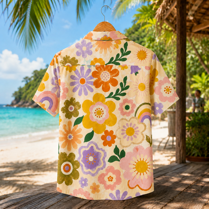 HW-M077-Vibrant Vintage Inspired Botanical Blossom Motif Aesthetic Resort Top Unisex Beach Vacation Hawaiian Shirt