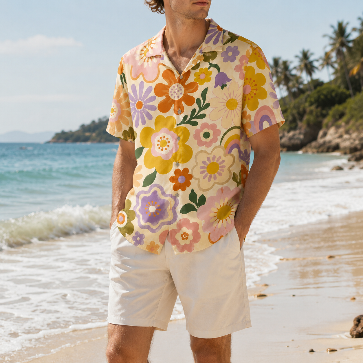HW-M077-Vibrant Vintage Inspired Botanical Blossom Motif Aesthetic Resort Top Unisex Beach Vacation Hawaiian Shirt