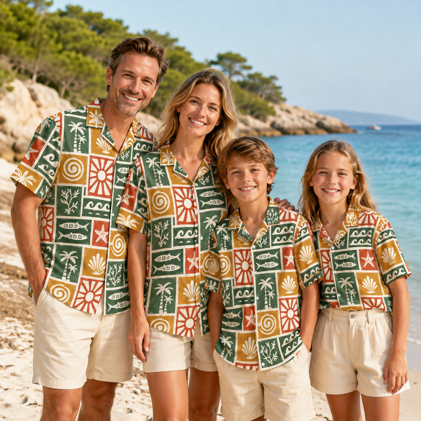 HW-M106-Multicolor Woven Summer Aloha Shirt, Colorful Fish Graphic Short Sleeve Leisure Wear Raiment