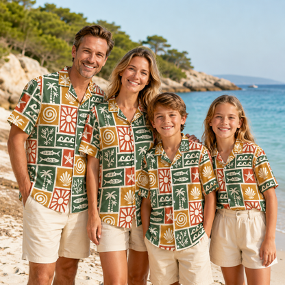 HW-M106-Multicolor Woven Summer Aloha Shirt, Colorful Fish Graphic Short Sleeve Leisure Wear Raiment