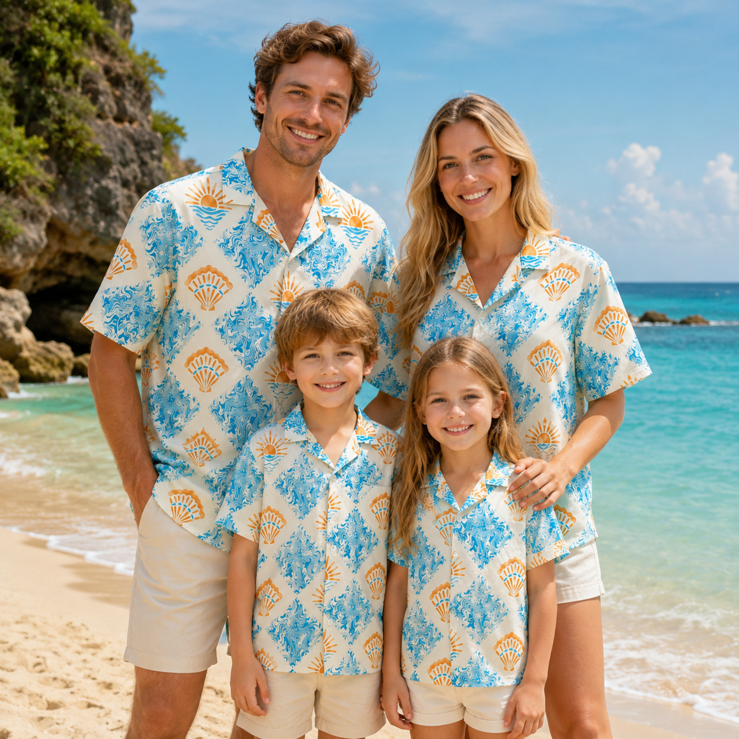 HW-M127-Cream Woven Summer Aloha Shirt, Pastel Surf Graphic Short Sleeve Leisure Wear Raiment