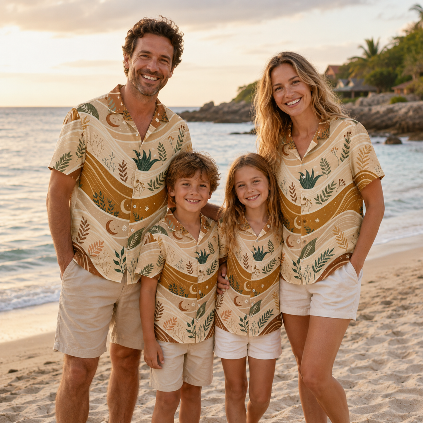 HW-M133-Terracotta Woven Summer Aloha Shirt, Vibrant Botanical Graphic Short Sleeve Leisure Wear Raiment