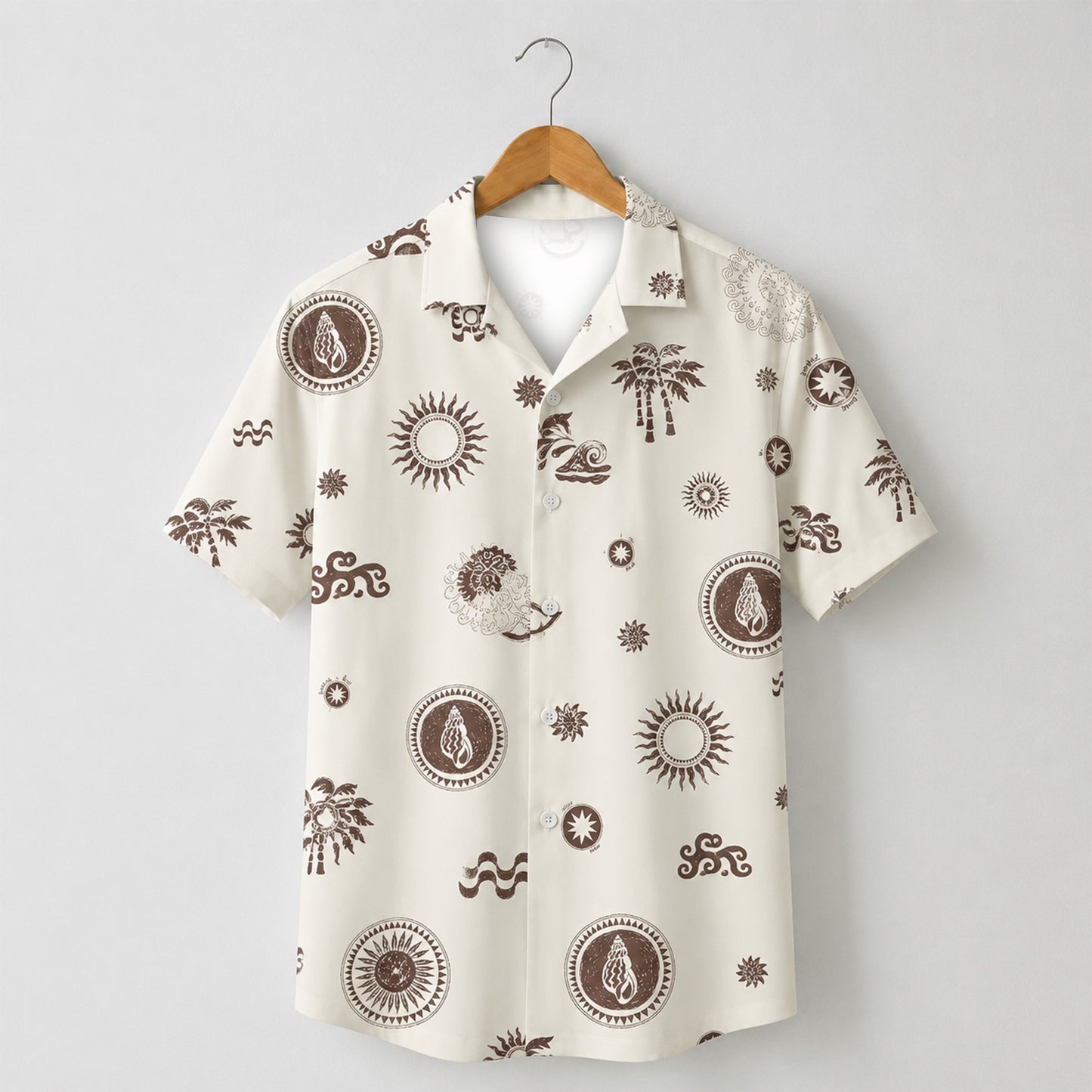 HW-M144-Alabaster Lightweight Ocean Vacation Shirt, Sweet Wave Printed Short Sleeve Casual Apparel Attire