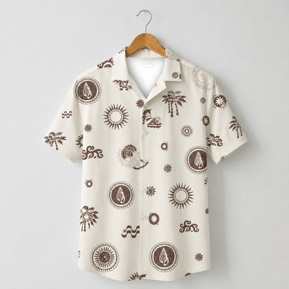 HW-M144-Alabaster Lightweight Ocean Vacation Shirt, Sweet Wave Printed Short Sleeve Casual Apparel Attire