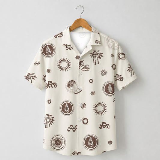 HW-M144-Alabaster Lightweight Ocean Vacation Shirt, Sweet Wave Printed Short Sleeve Casual Apparel Attire