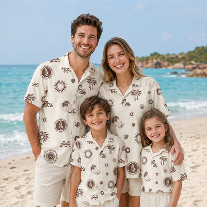 HW-M144-Alabaster Lightweight Ocean Vacation Shirt, Sweet Wave Printed Short Sleeve Casual Apparel Attire