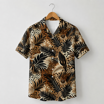 HW-M214-Leopard Fabric Aesthetic Pajama Apparel, Whimsical Tropical Graphic Loungewear Sleepwear Collection Top Bottom Raiment