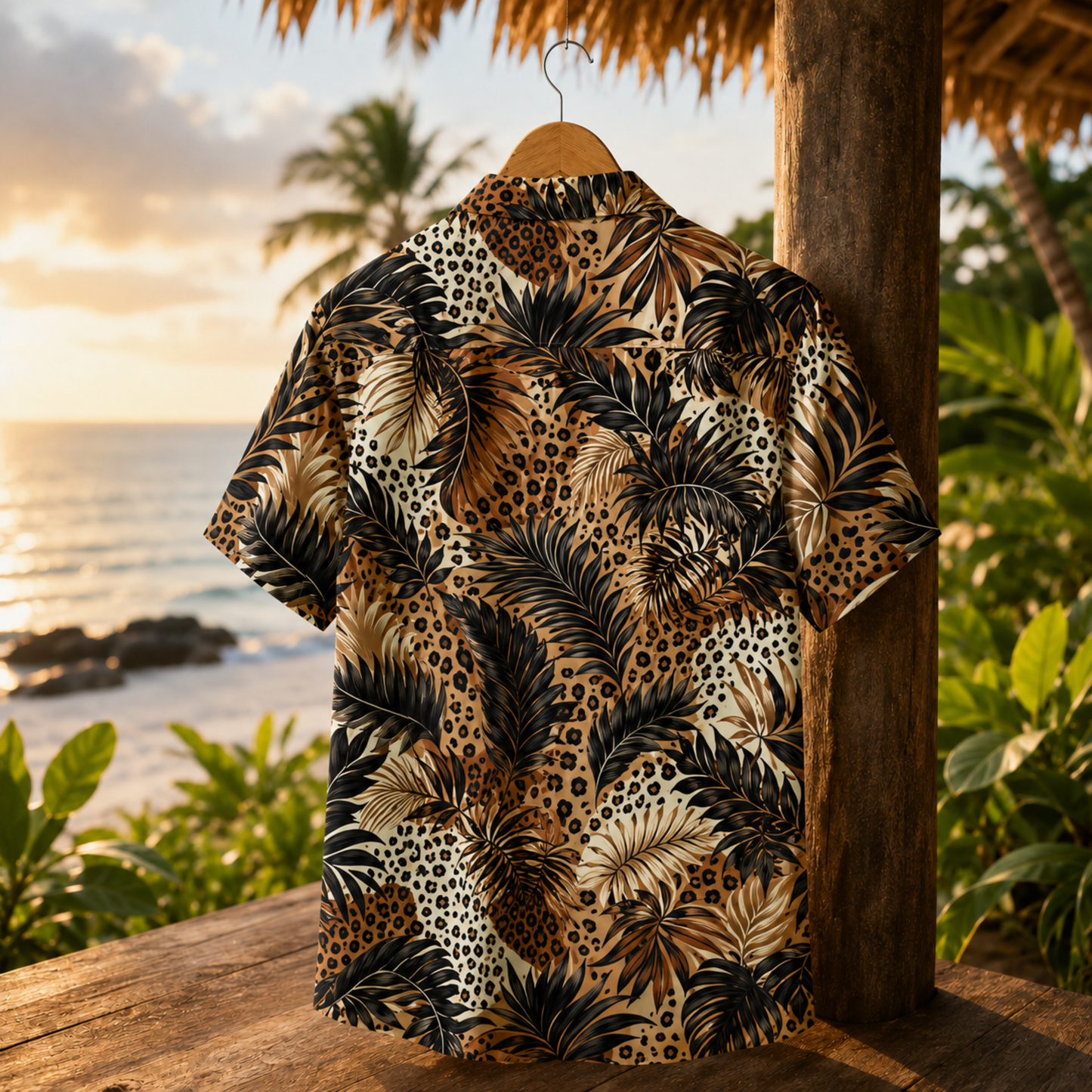 HW-M214-Leopard Fabric Aesthetic Pajama Apparel, Whimsical Tropical Graphic Loungewear Sleepwear Collection Top Bottom Raiment