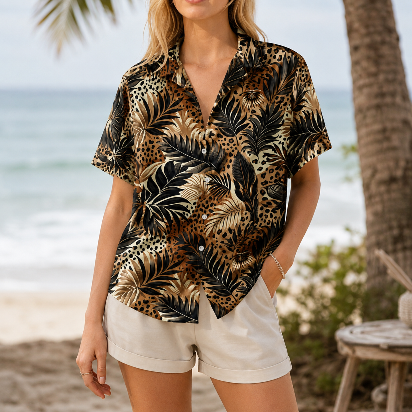 HW-M214-Leopard Fabric Aesthetic Pajama Apparel, Whimsical Tropical Graphic Loungewear Sleepwear Collection Top Bottom Raiment