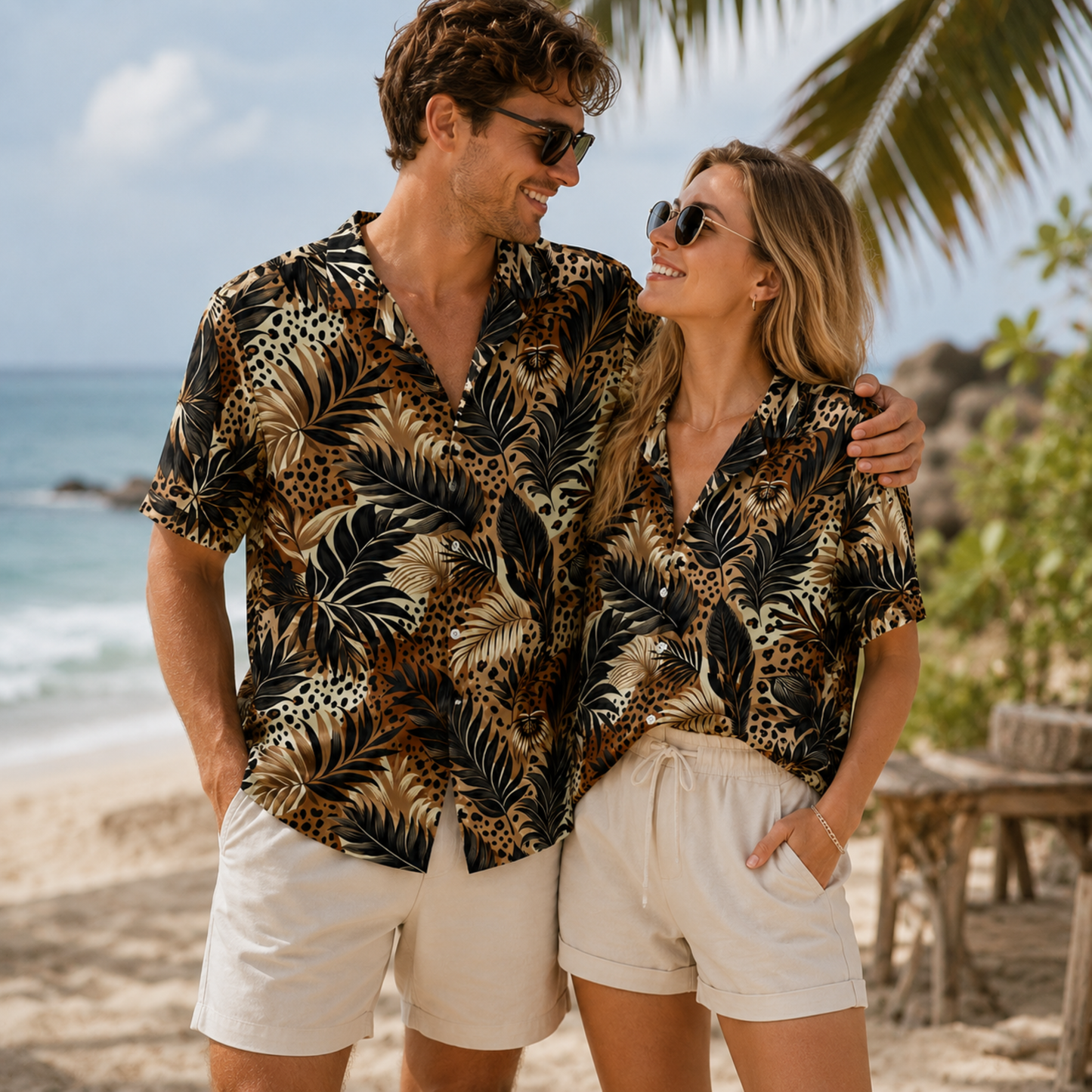 HW-M214-Leopard Fabric Aesthetic Pajama Apparel, Whimsical Tropical Graphic Loungewear Sleepwear Collection Top Bottom Raiment