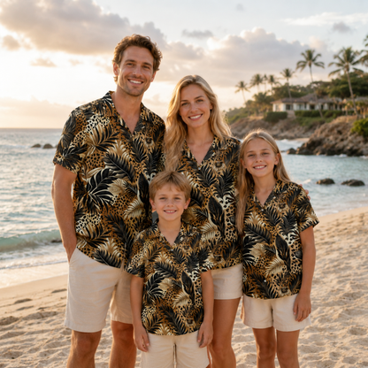HW-M214-Leopard Fabric Aesthetic Pajama Apparel, Whimsical Tropical Graphic Loungewear Sleepwear Collection Top Bottom Raiment