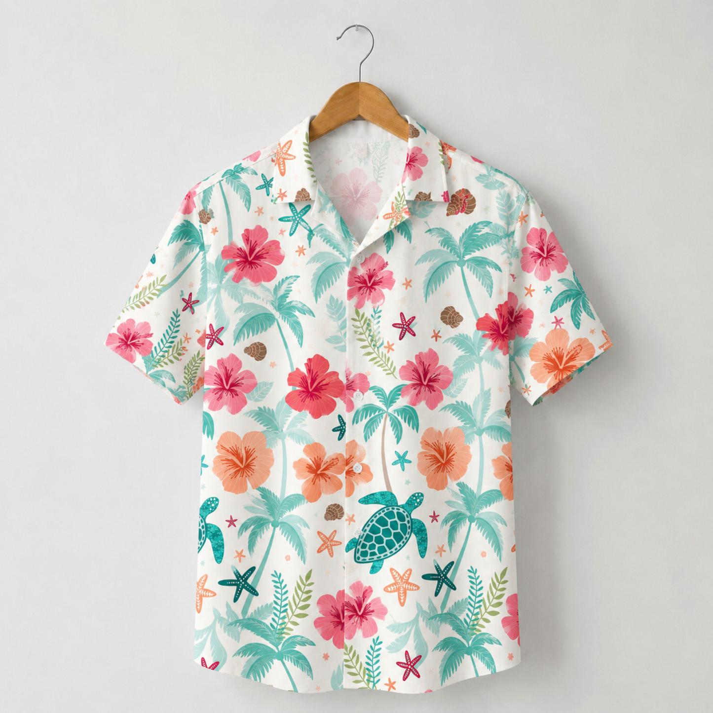 HW-M216-Multicolor Floral Hawaiian Shirt with Vibrant Botanical Pattern for Summer Resort Wear