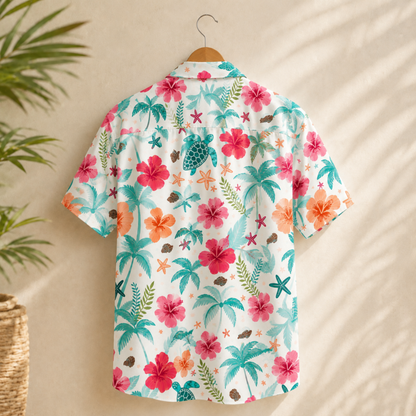 HW-M216-Multicolor Floral Hawaiian Shirt with Vibrant Botanical Pattern for Summer Resort Wear