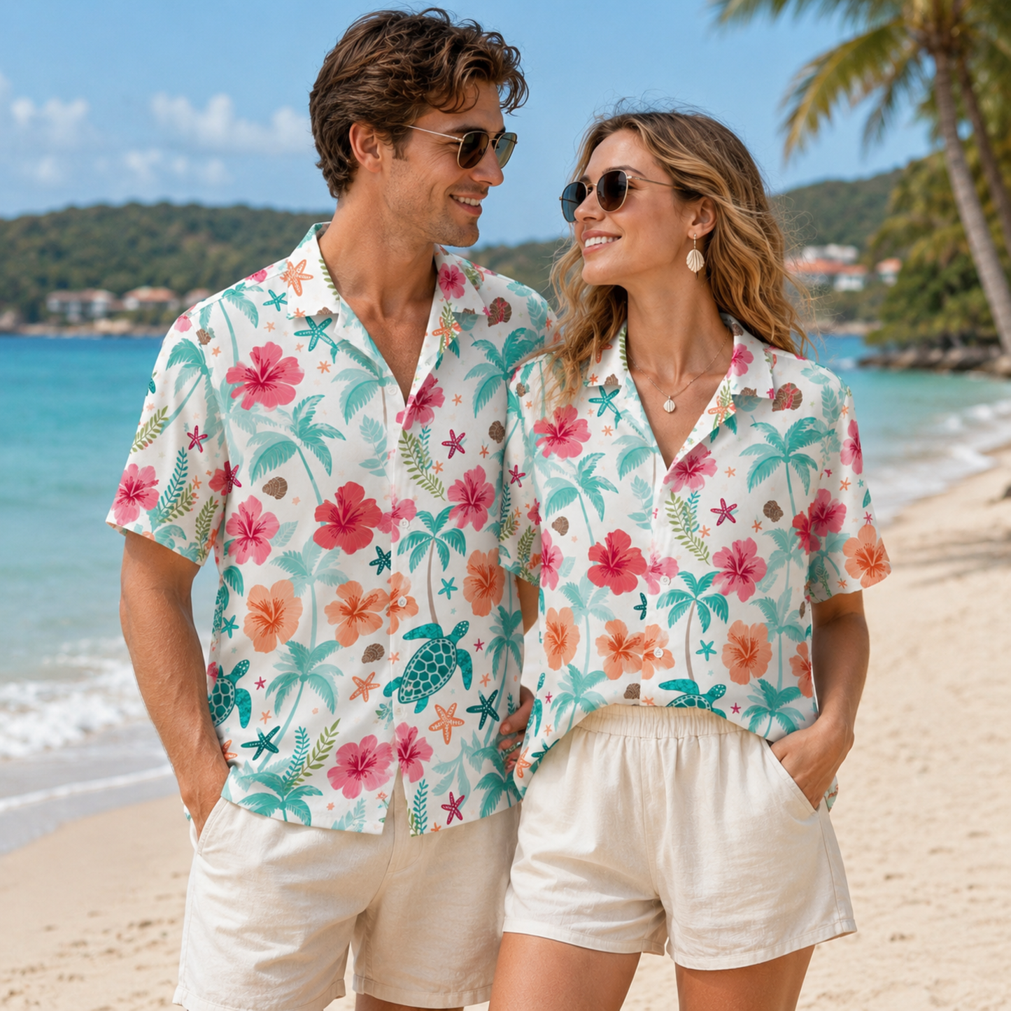 HW-M216-Multicolor Floral Hawaiian Shirt with Vibrant Botanical Pattern for Summer Resort Wear