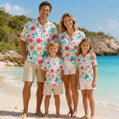 HW-M216-Multicolor Floral Hawaiian Shirt with Vibrant Botanical Pattern for Summer Resort Wear