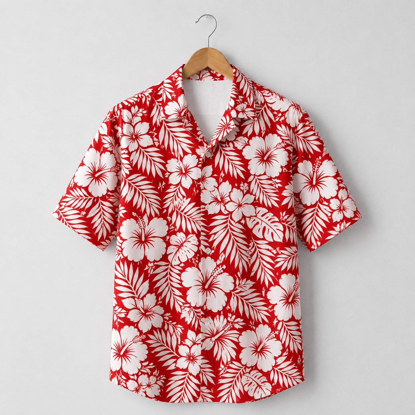 HW-M218-Red Earth Tone Hawaiian Shirt with Graphic Island Pattern for Summer Beach Wear