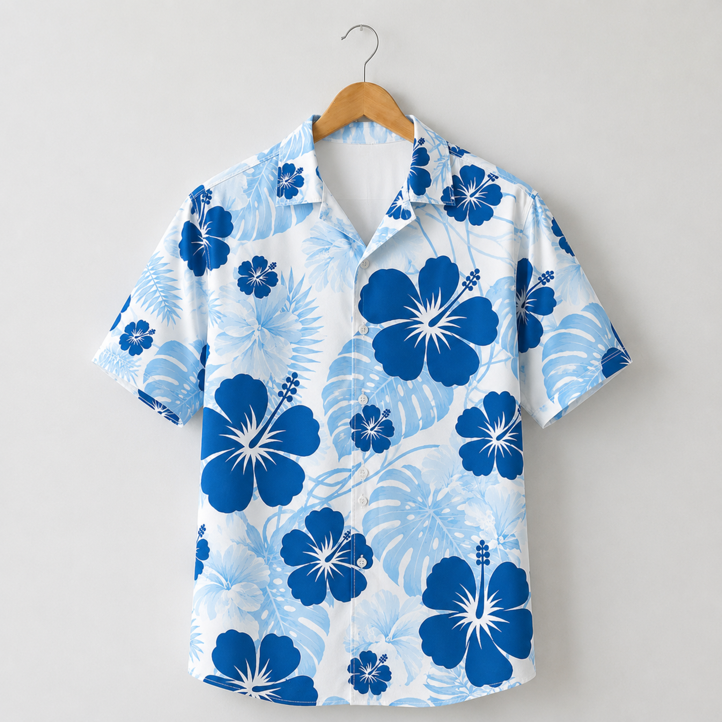HW-M219-Blue Floral Tropical Hawaiian Shirt Apparel, Floral Pattern Loungewear Vacation Summer Beach Resort Clothing