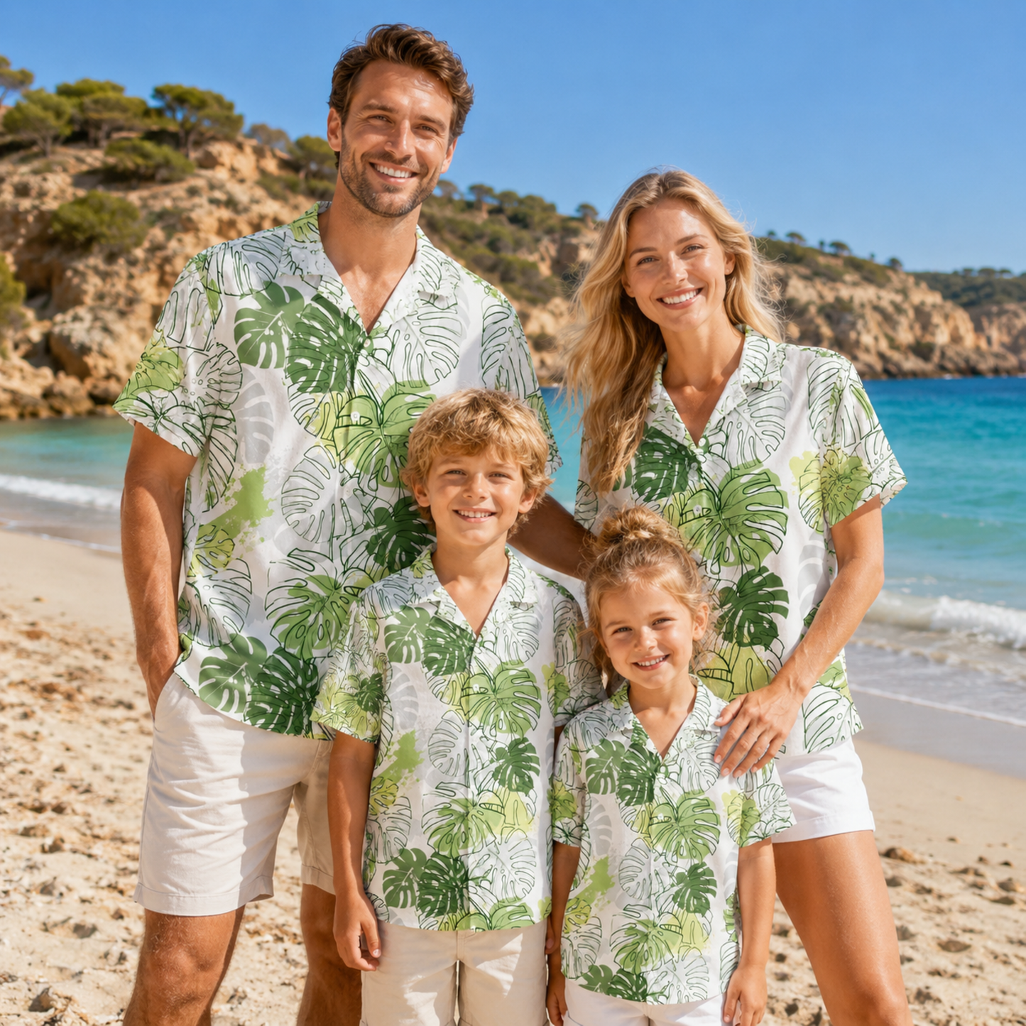 HW-M225-White Hawaiian Shirt Apparel, Botanical Pattern Loungewear Vacation Summer Beach Resort Clothing