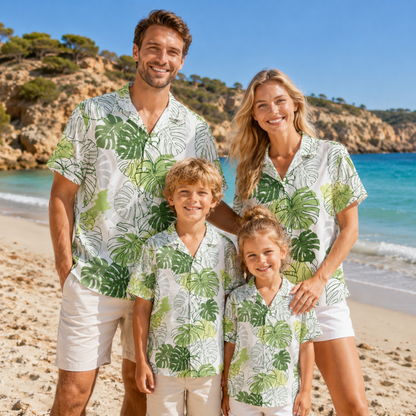 HW-M225-White Hawaiian Shirt Apparel, Botanical Pattern Loungewear Vacation Summer Beach Resort Clothing