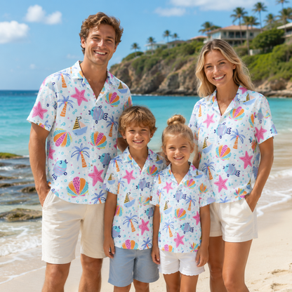 HW-M228-Fabric Aesthetic Hawaiian Shirt Apparel, Whimsical Marine Graphic Loungewear Vacation Summer Resort Raiment