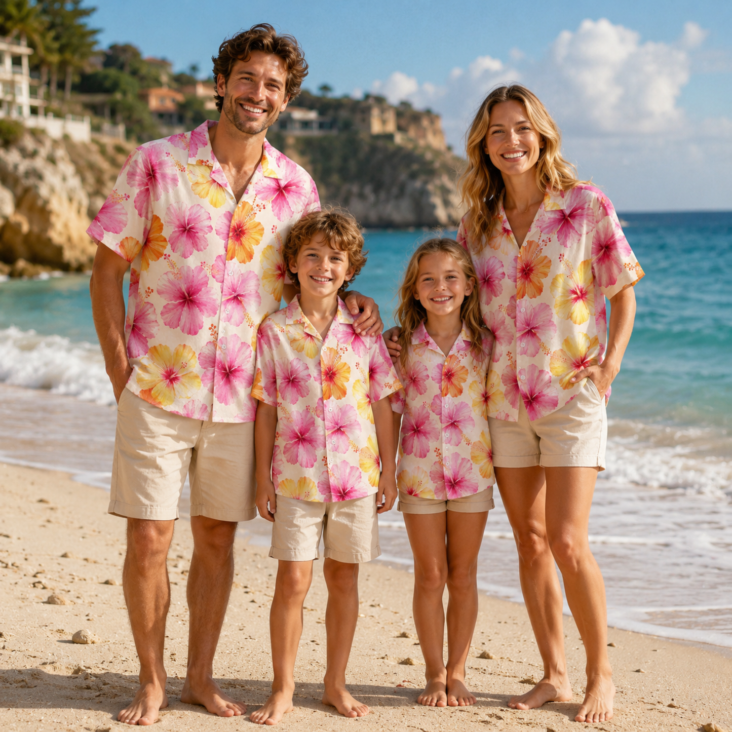 HW-M230-Pink Floral Hawaiian Shirt with Tropical Botanical Pattern for Beach Resort Wear